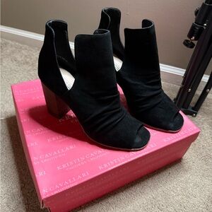 Black Peep-Toe Heeled Boots